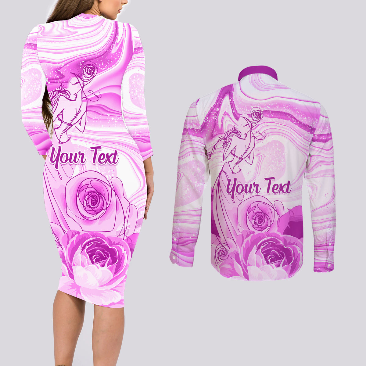 Happy International Women Day 2024 Couples Matching Long Sleeve Bodycon Dress and Long Sleeve Button Shirt Inspire Inclusion - Wonder Print Shop