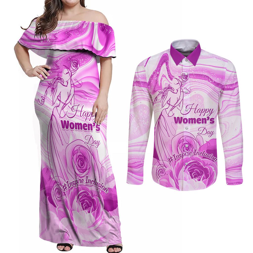 Happy International Women Day 2024 Couples Matching Off Shoulder Maxi Dress and Long Sleeve Button Shirt Inspire Inclusion - Wonder Print Shop
