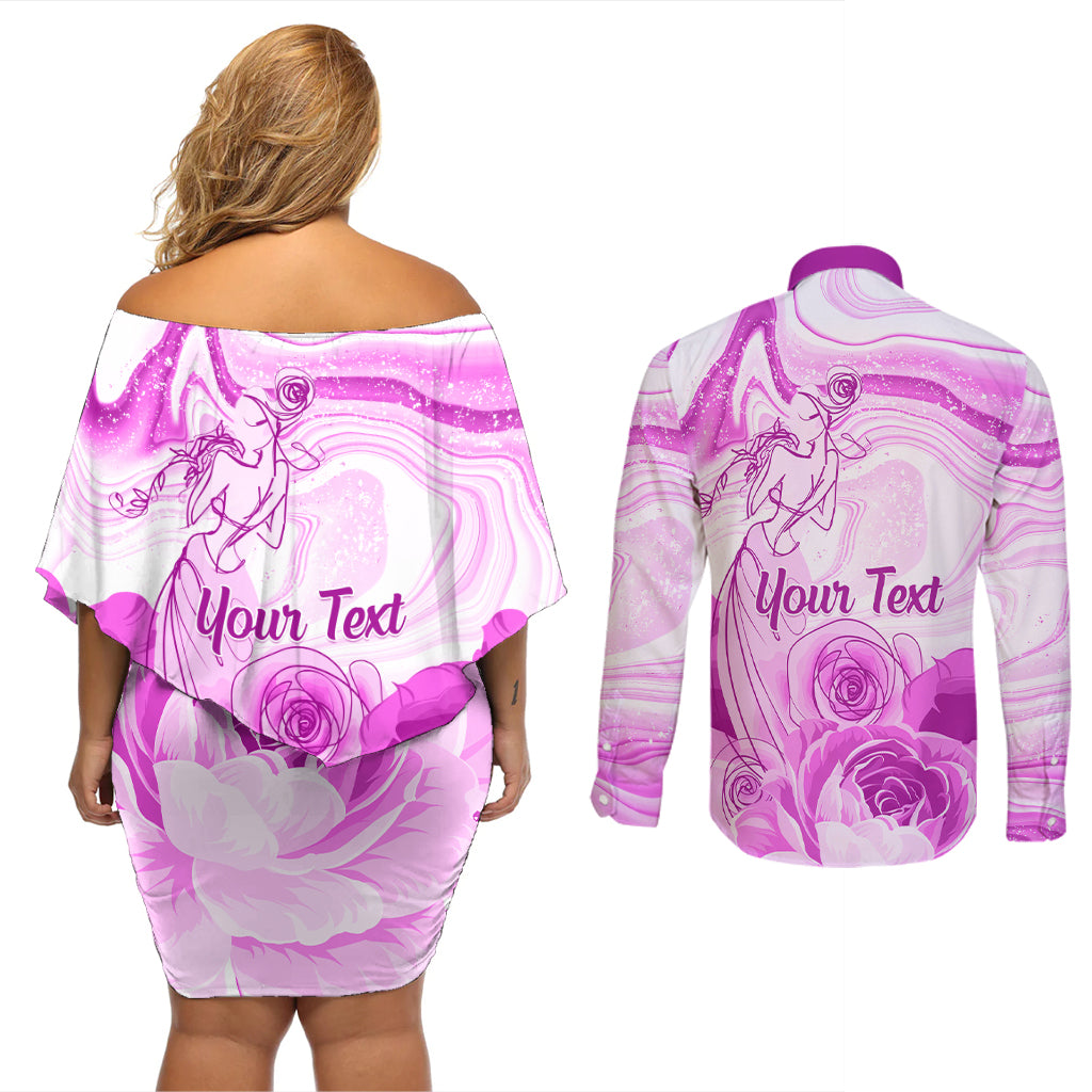 Happy International Women Day 2024 Couples Matching Off Shoulder Short Dress and Long Sleeve Button Shirt Inspire Inclusion - Wonder Print Shop