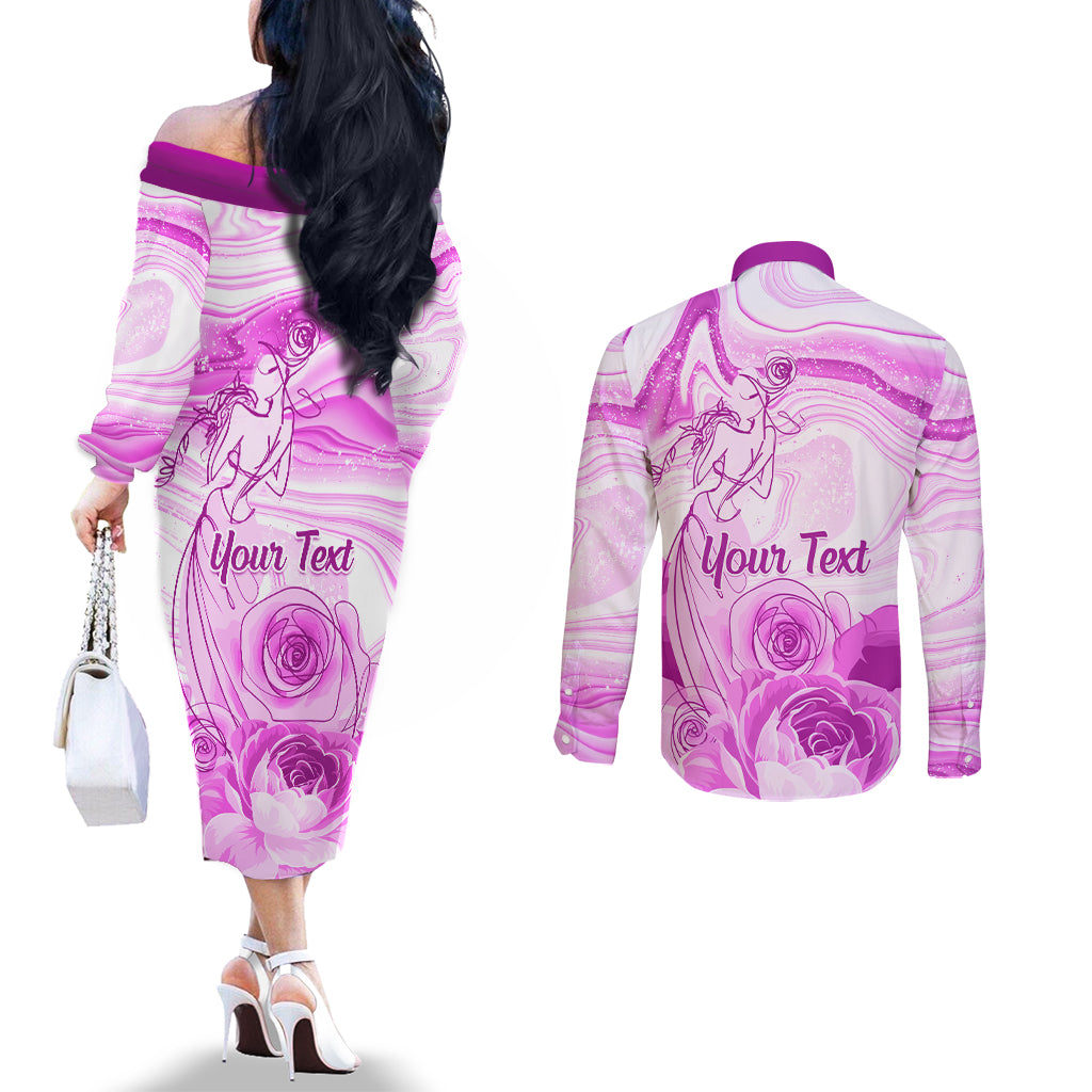 Happy International Women Day 2024 Couples Matching Off The Shoulder Long Sleeve Dress and Long Sleeve Button Shirt Inspire Inclusion