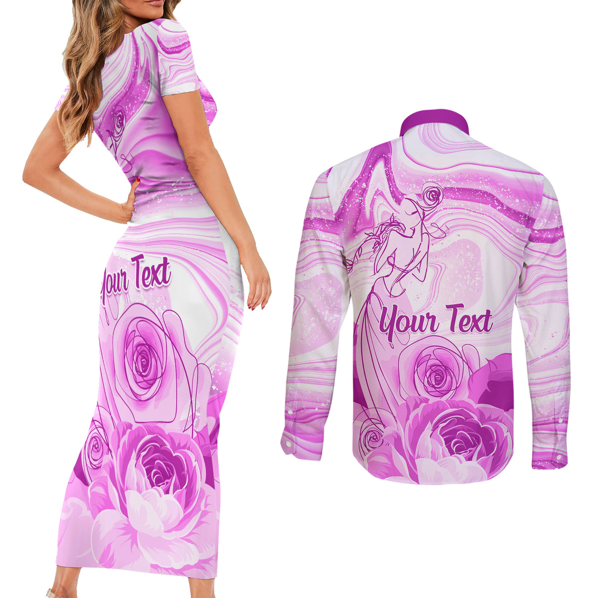 Happy International Women Day 2024 Couples Matching Short Sleeve Bodycon Dress and Long Sleeve Button Shirt Inspire Inclusion - Wonder Print Shop