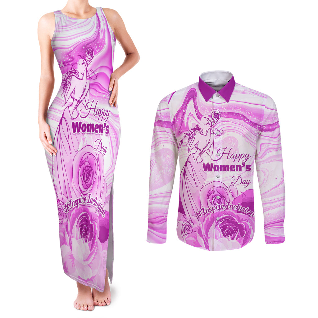 Happy International Women Day 2024 Couples Matching Tank Maxi Dress and Long Sleeve Button Shirt Inspire Inclusion - Wonder Print Shop