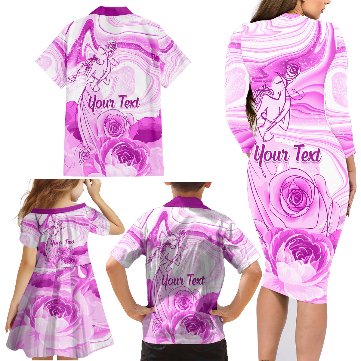 Happy International Women Day 2024 Family Matching Long Sleeve Bodycon Dress and Hawaiian Shirt Inspire Inclusion - Wonder Print Shop