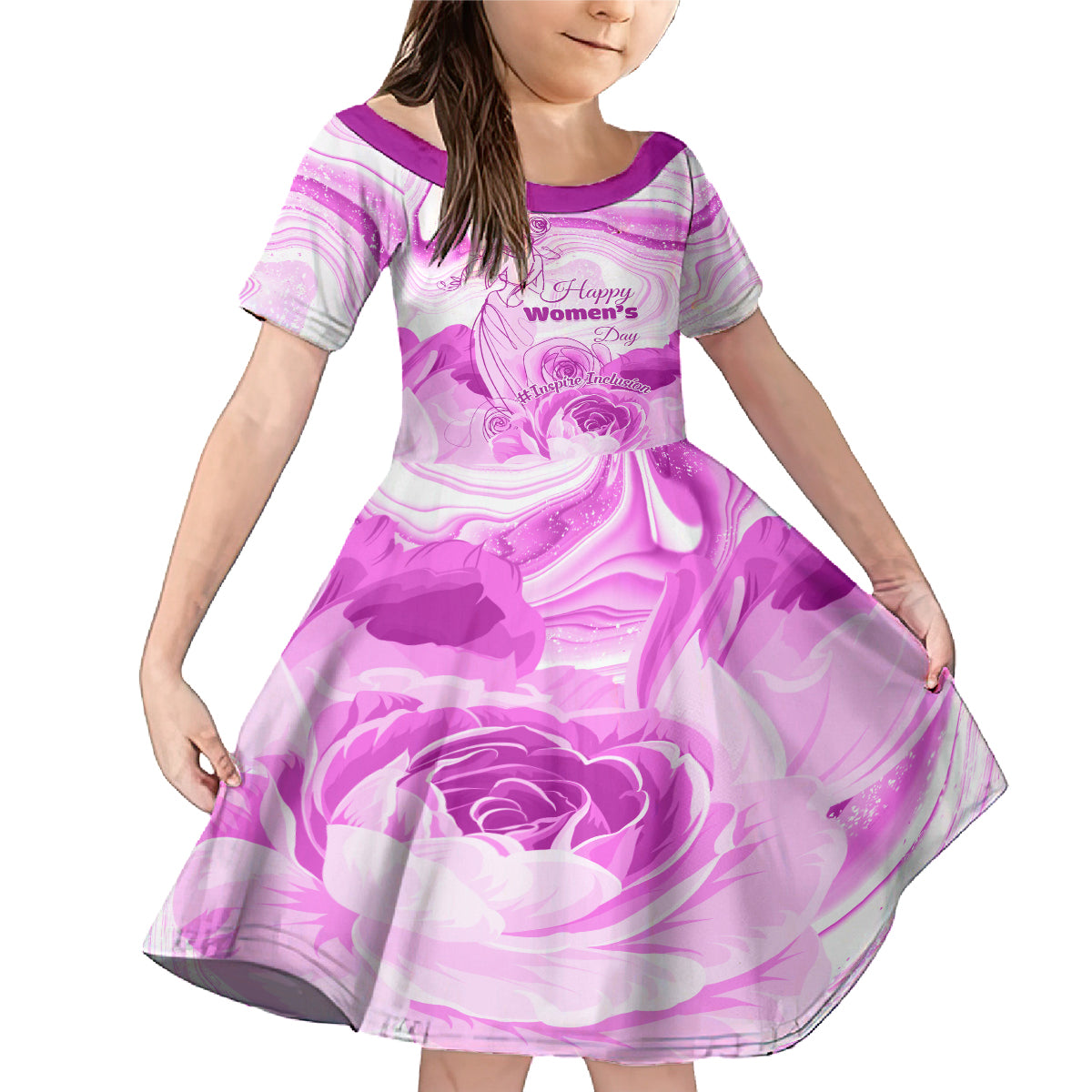 Happy International Women Day 2024 Family Matching Mermaid Dress and Hawaiian Shirt Inspire Inclusion - Wonder Print Shop