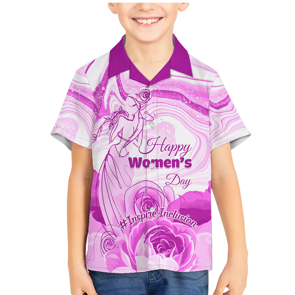Happy International Women Day 2024 Family Matching Mermaid Dress and Hawaiian Shirt Inspire Inclusion - Wonder Print Shop
