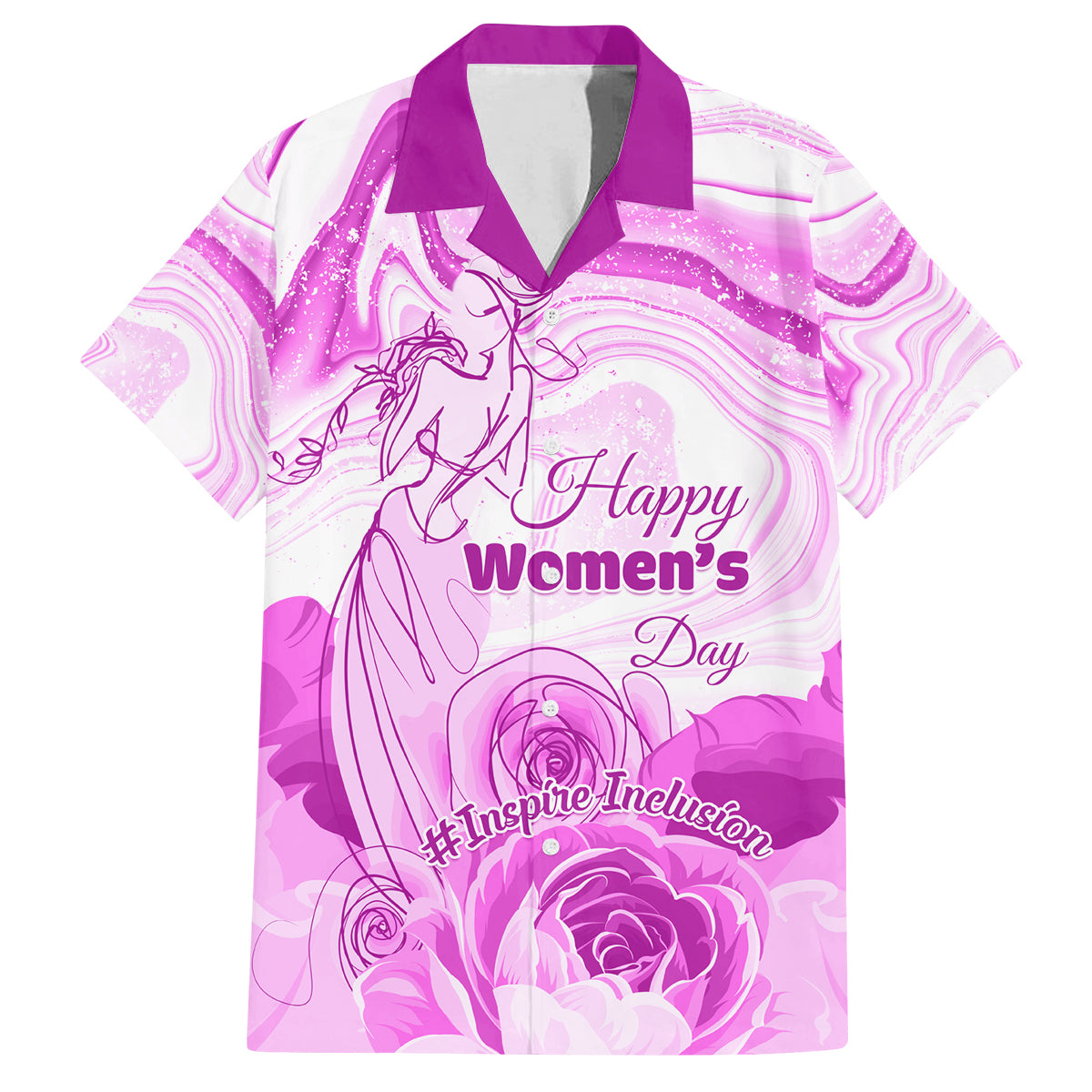 Happy International Women Day 2024 Family Matching Off Shoulder Short Dress and Hawaiian Shirt Inspire Inclusion - Wonder Print Shop