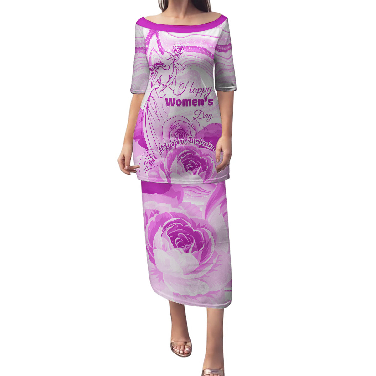 Happy International Women Day 2024 Family Matching Puletasi and Hawaiian Shirt Inspire Inclusion - Wonder Print Shop
