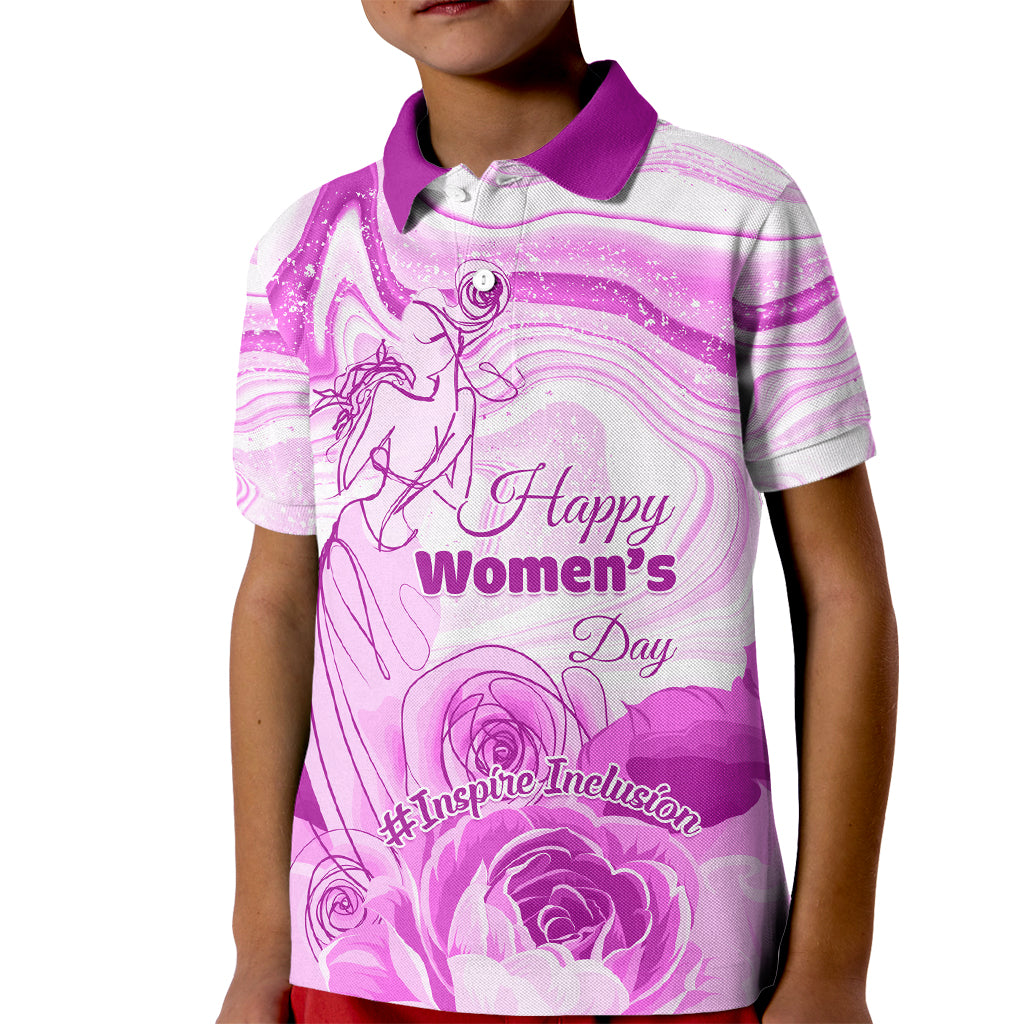 Happy International Women Day 2024 Kid Polo Shirt Inspire Inclusion - Wonder Print Shop
