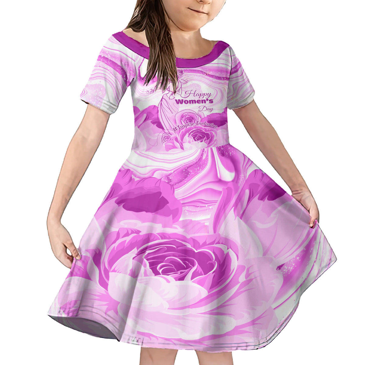 Happy International Women Day 2024 Kid Short Sleeve Dress Inspire Inclusion - Wonder Print Shop
