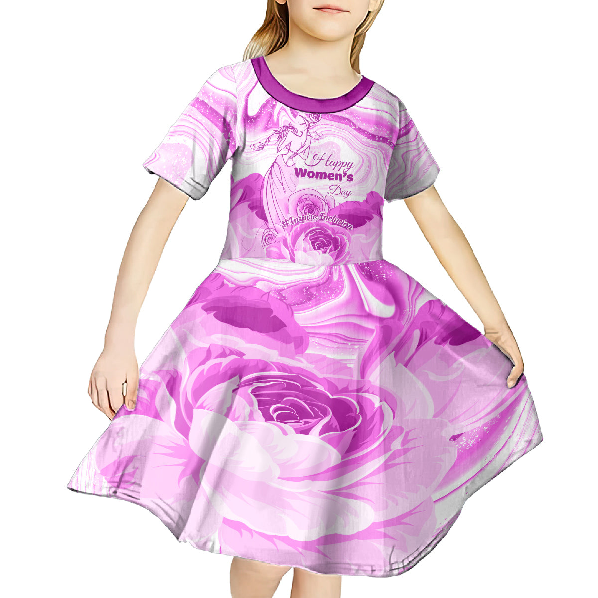 Happy International Women Day 2024 Kid Short Sleeve Dress Inspire Inclusion - Wonder Print Shop