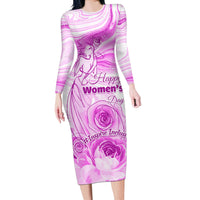 Happy International Women Day 2024 Long Sleeve Bodycon Dress Inspire Inclusion - Wonder Print Shop