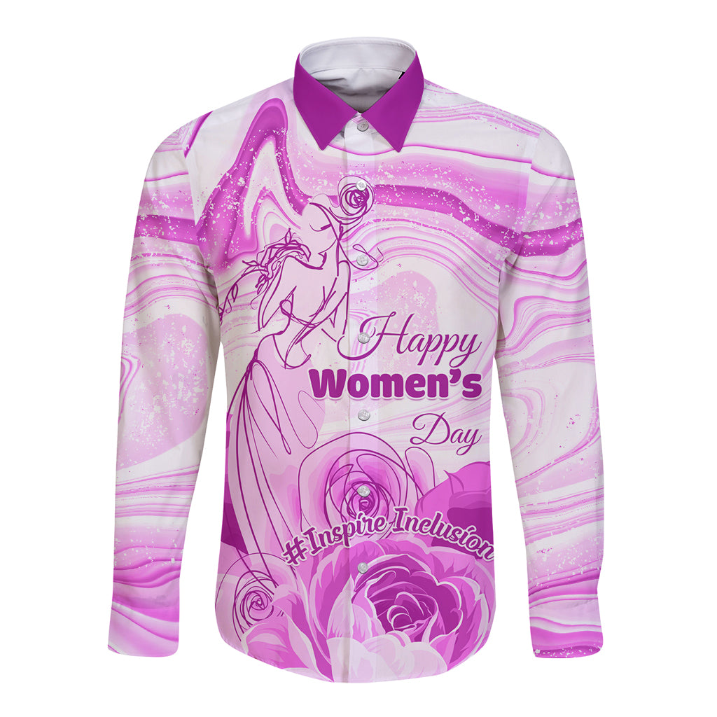 Happy International Women Day 2024 Long Sleeve Button Shirt Inspire Inclusion - Wonder Print Shop