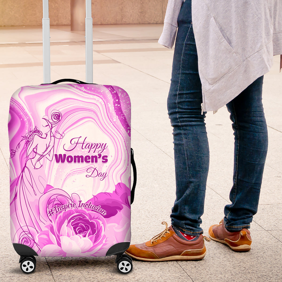 Happy International Women Day 2024 Luggage Cover Inspire Inclusion - Wonder Print Shop