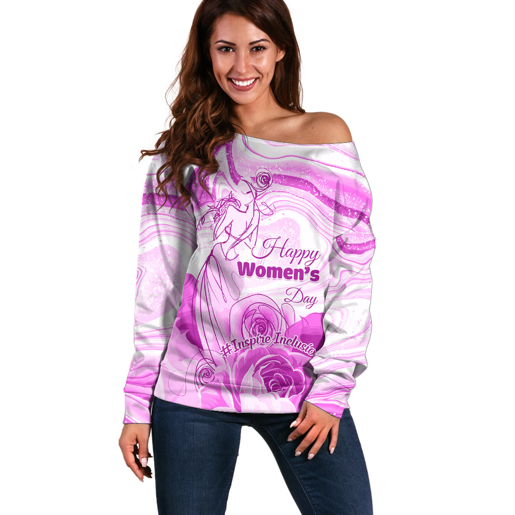 Happy International Women Day 2024 Off Shoulder Sweater Inspire Inclusion - Wonder Print Shop