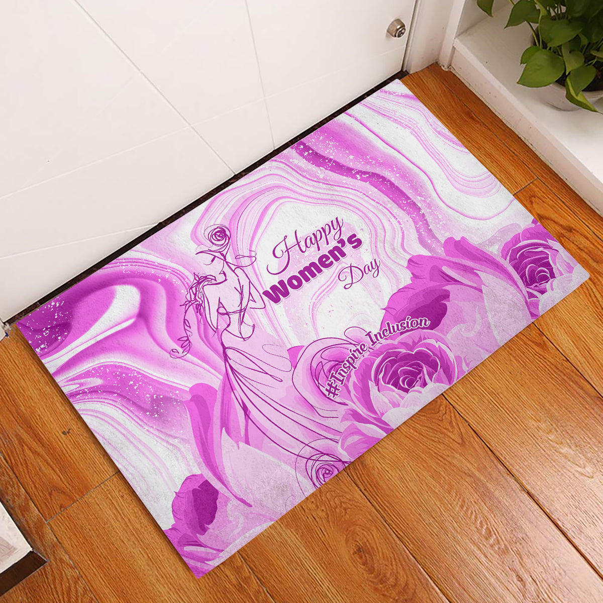 Happy International Women Day 2024 Rubber Doormat Inspire Inclusion - Wonder Print Shop