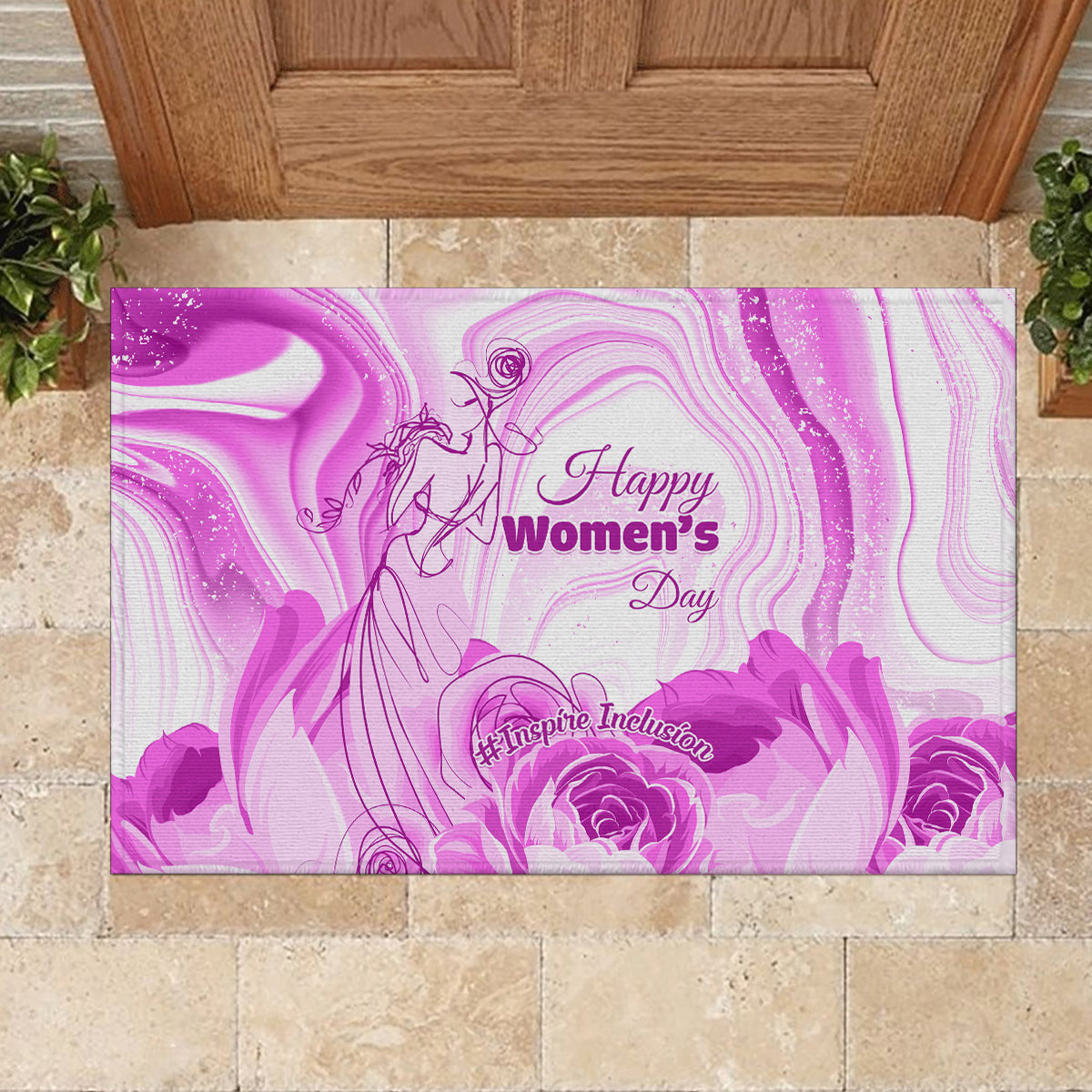 Happy International Women Day 2024 Rubber Doormat Inspire Inclusion - Wonder Print Shop