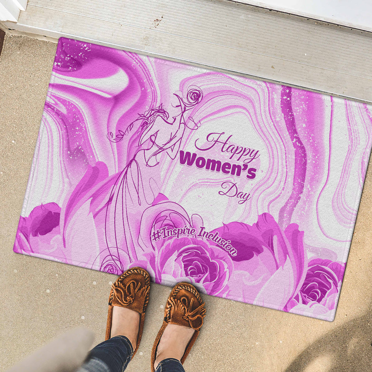 Happy International Women Day 2024 Rubber Doormat Inspire Inclusion - Wonder Print Shop