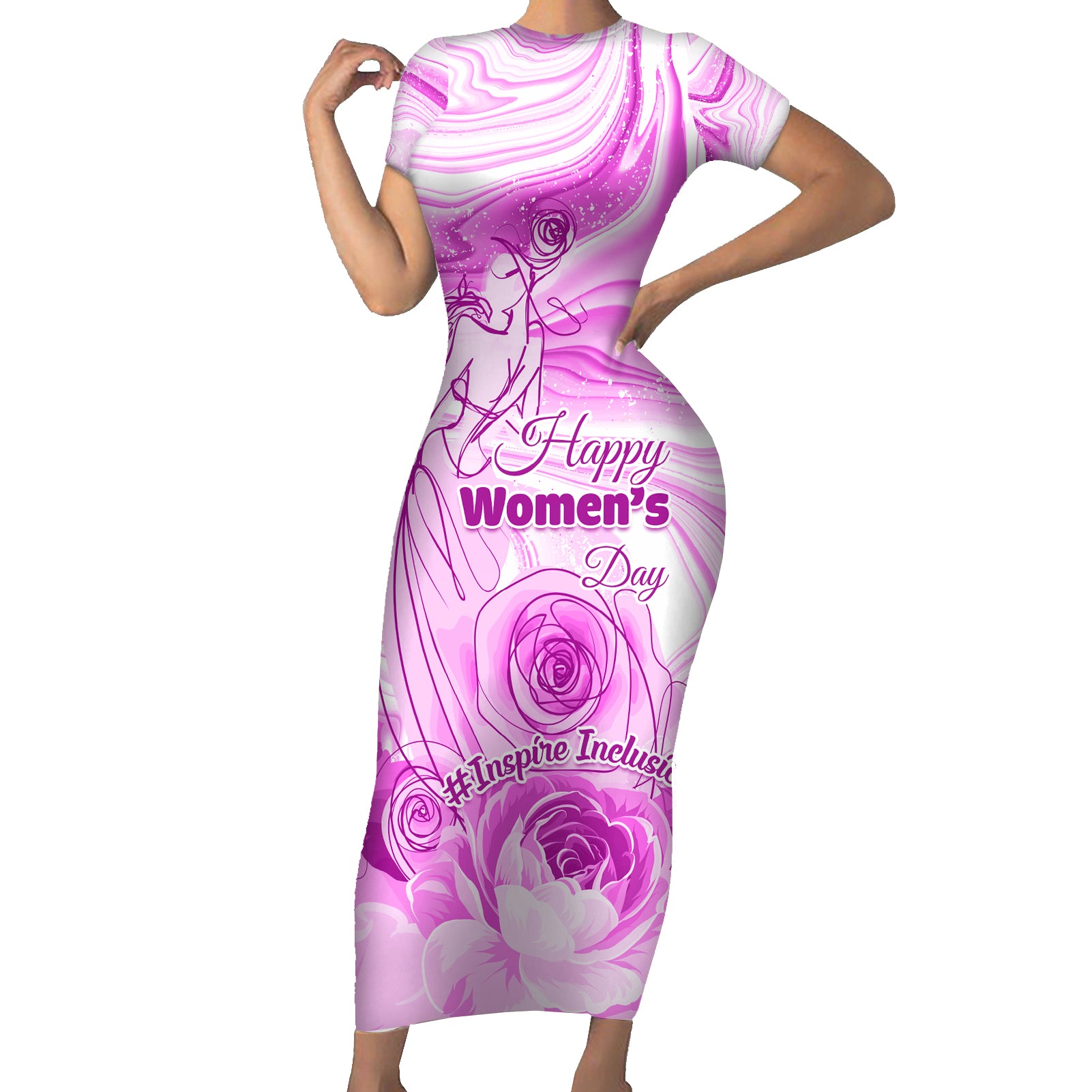 Happy International Women Day 2024 Short Sleeve Bodycon Dress Inspire Inclusion - Wonder Print Shop