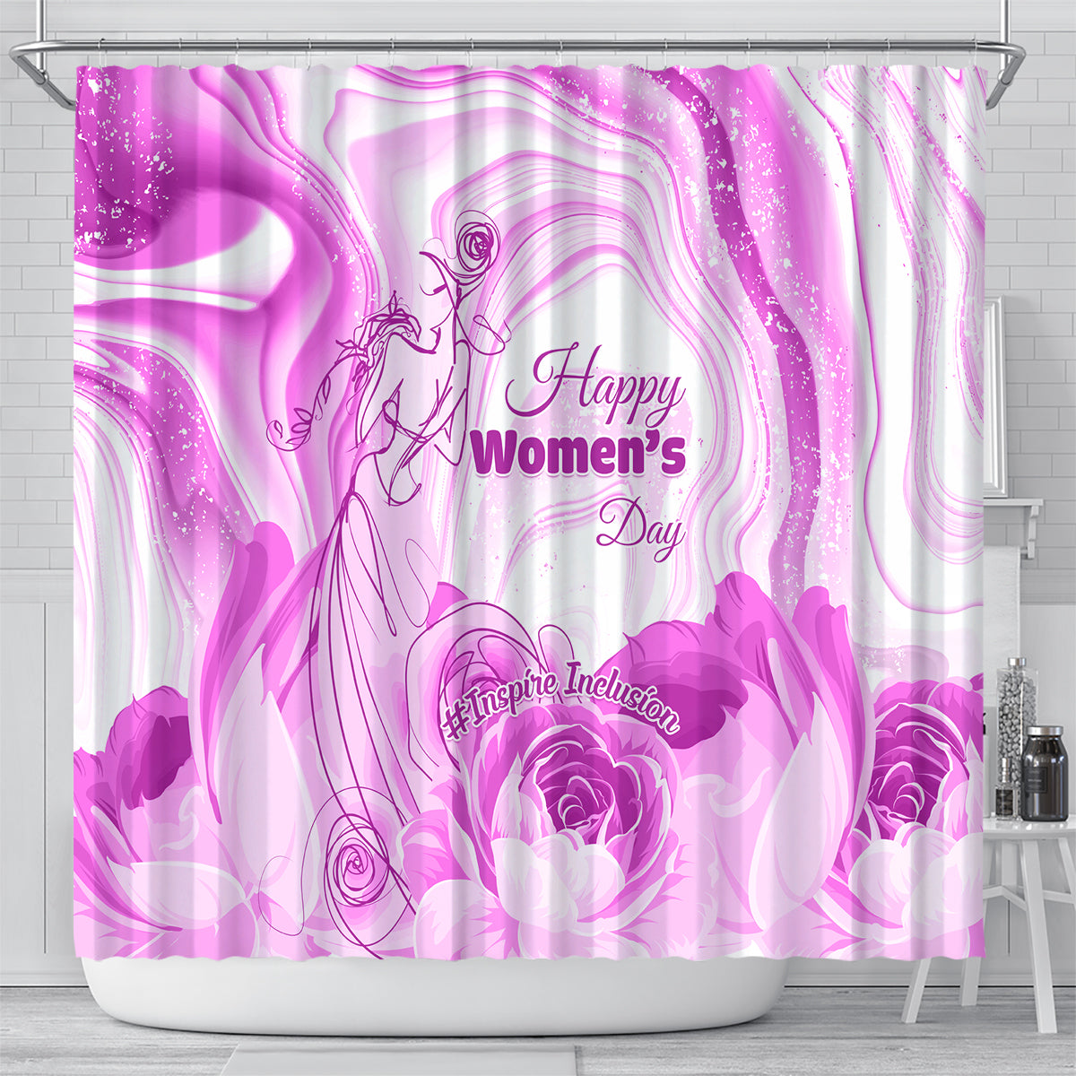 Happy International Women Day 2024 Shower Curtain Inspire Inclusion