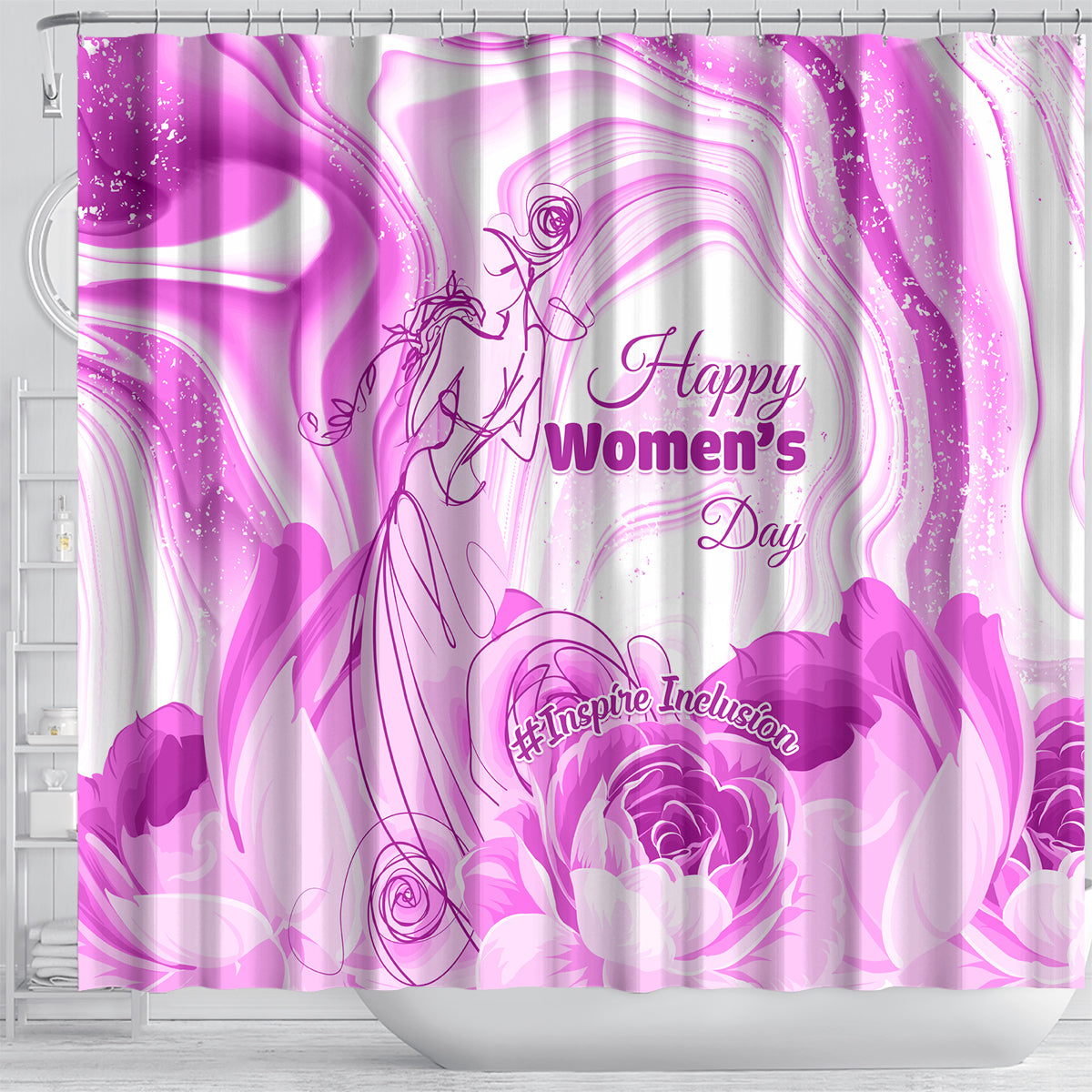 Happy International Women Day 2024 Shower Curtain Inspire Inclusion