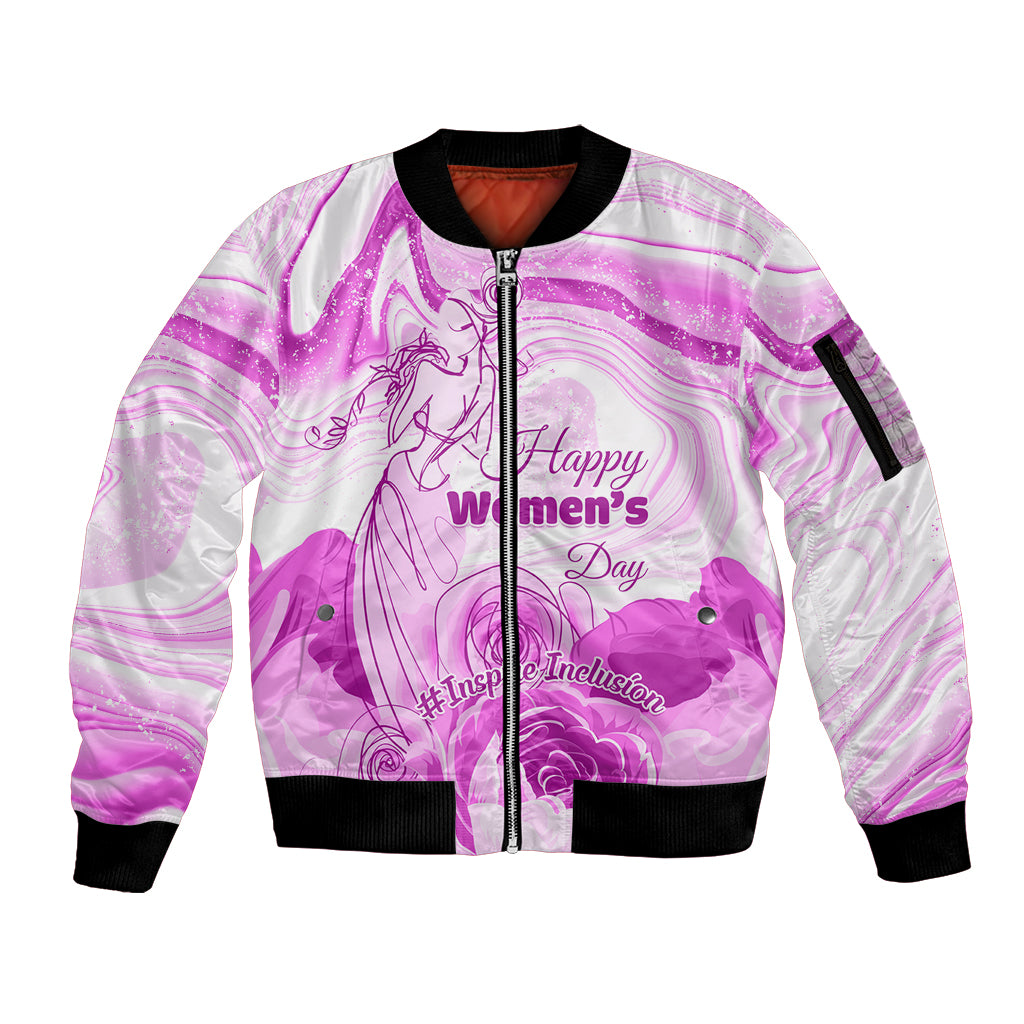 Happy International Women Day 2024 Sleeve Zip Bomber Jacket Inspire Inclusion - Wonder Print Shop