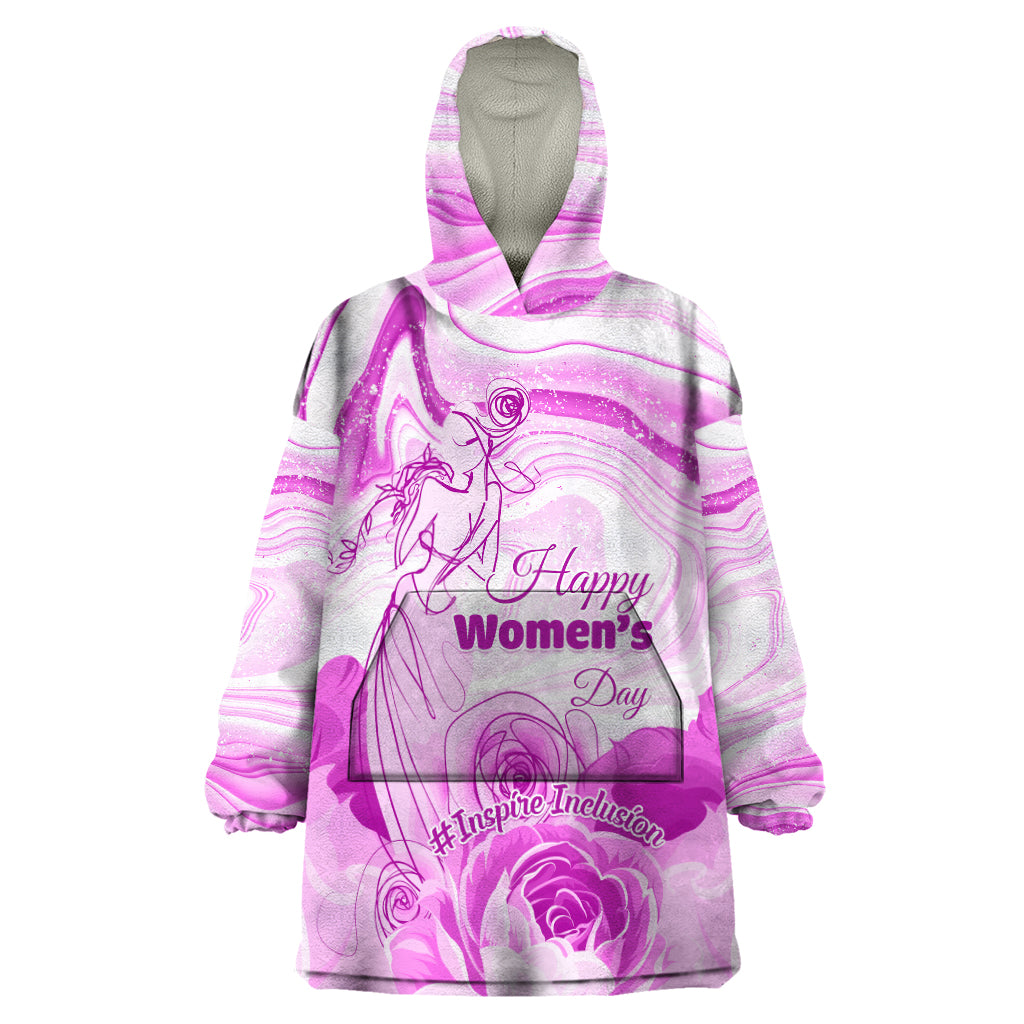 Happy International Women Day 2024 Wearable Blanket Hoodie Inspire Inclusion - Wonder Print Shop