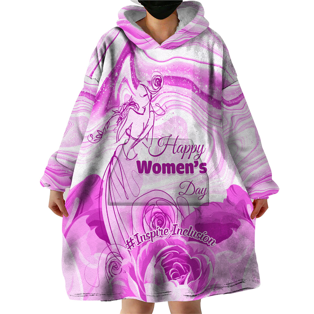 Happy International Women Day 2024 Wearable Blanket Hoodie Inspire Inclusion - Wonder Print Shop