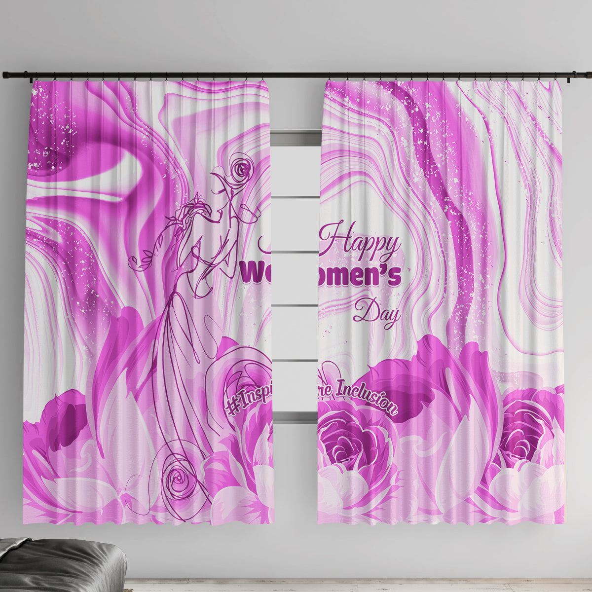 Happy International Women Day 2024 Window Curtain Inspire Inclusion - Wonder Print Shop