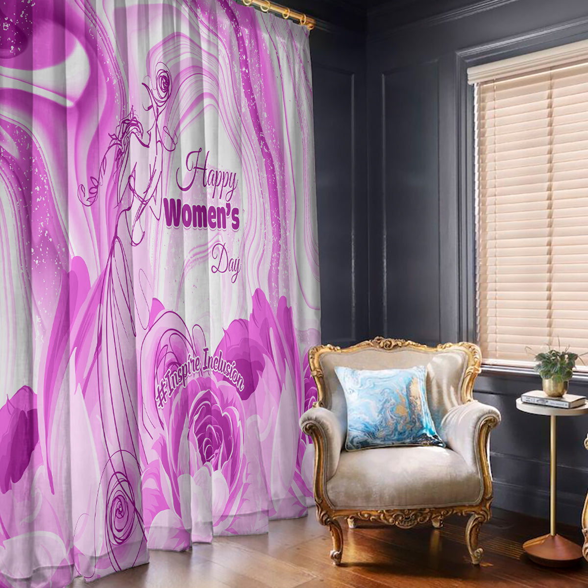 Happy International Women Day 2024 Window Curtain Inspire Inclusion - Wonder Print Shop