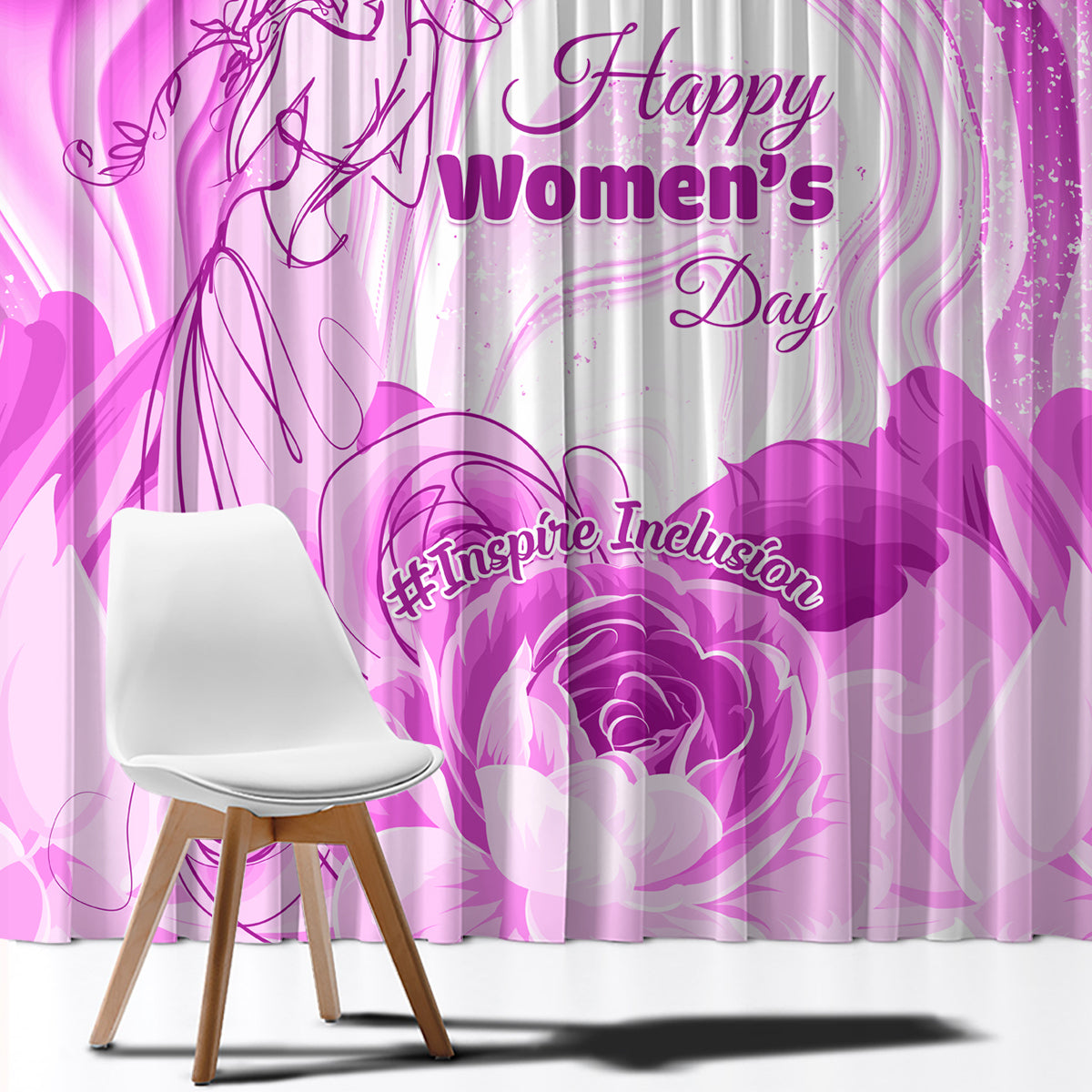 Happy International Women Day 2024 Window Curtain Inspire Inclusion - Wonder Print Shop