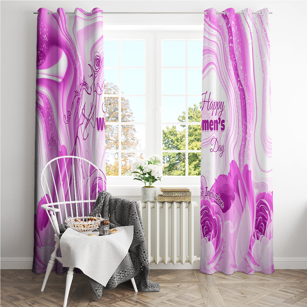 Happy International Women Day 2024 Window Curtain Inspire Inclusion - Wonder Print Shop