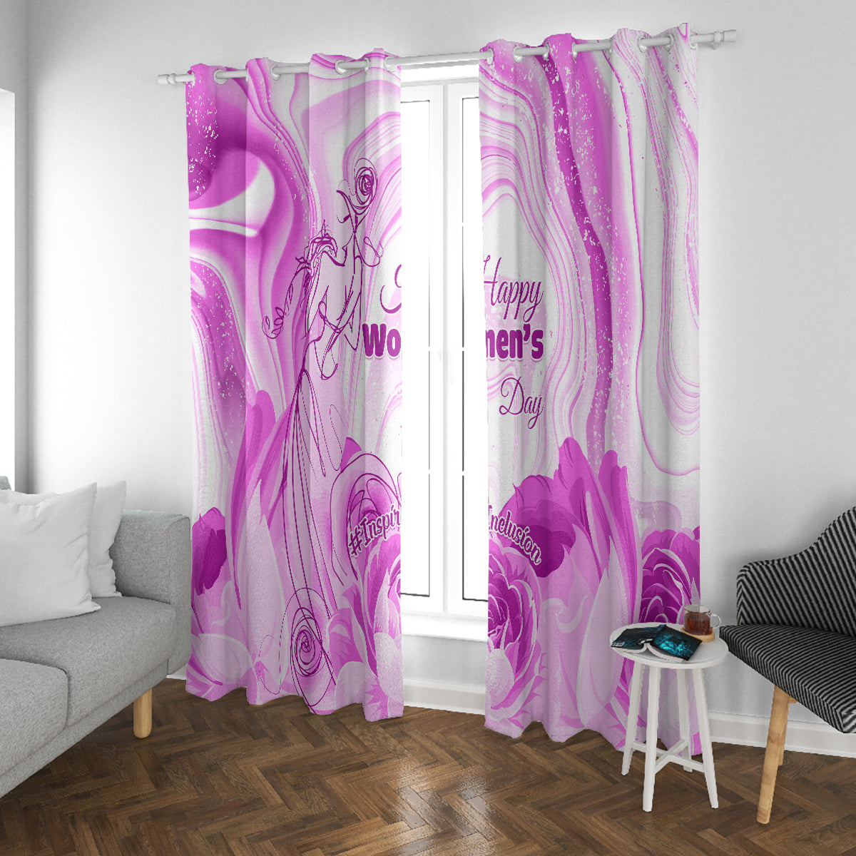 Happy International Women Day 2024 Window Curtain Inspire Inclusion - Wonder Print Shop