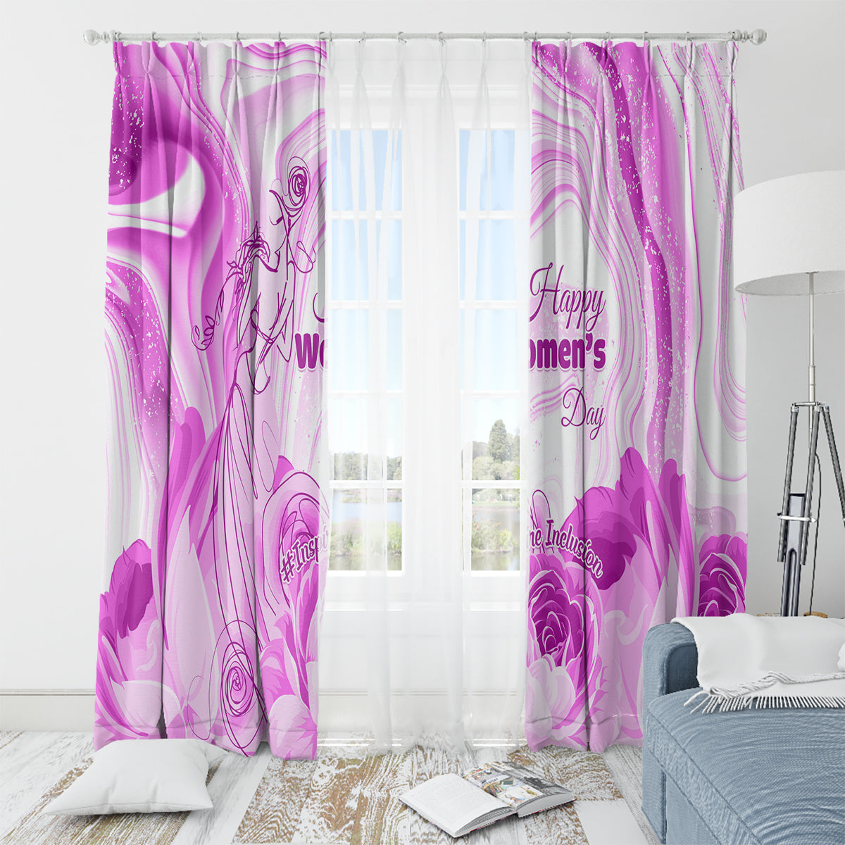 Happy International Women Day 2024 Window Curtain Inspire Inclusion - Wonder Print Shop