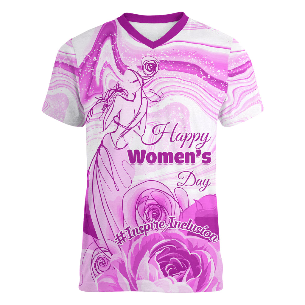 Happy International Women Day 2024 Women V Neck T Shirt Inspire Inclusion - Wonder Print Shop