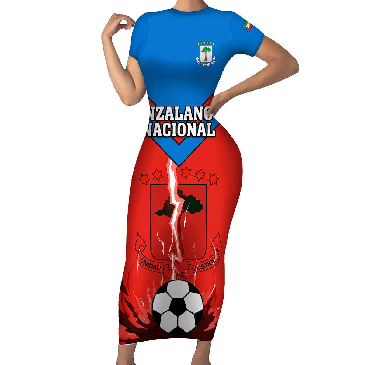 Equatorial Guinea Football Short Sleeve Bodycon Dress Come On Nzalang Nacional - Wonder Print Shop