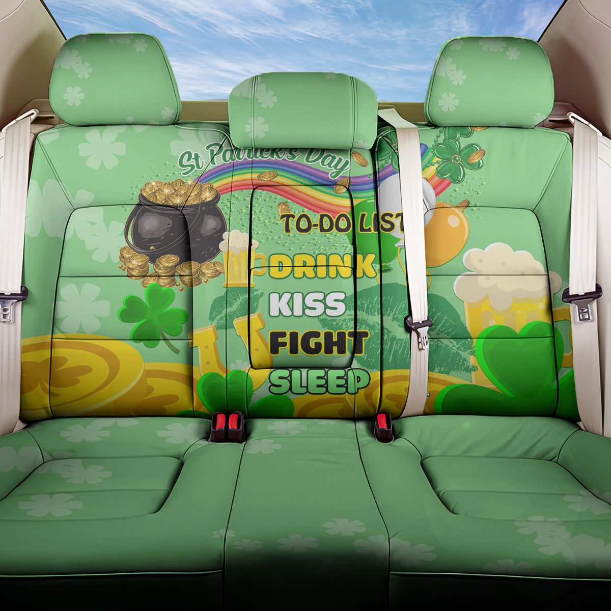 Saint Patrick Day Back Car Seat Cover Shamrock To Do List - Wonder Print Shop