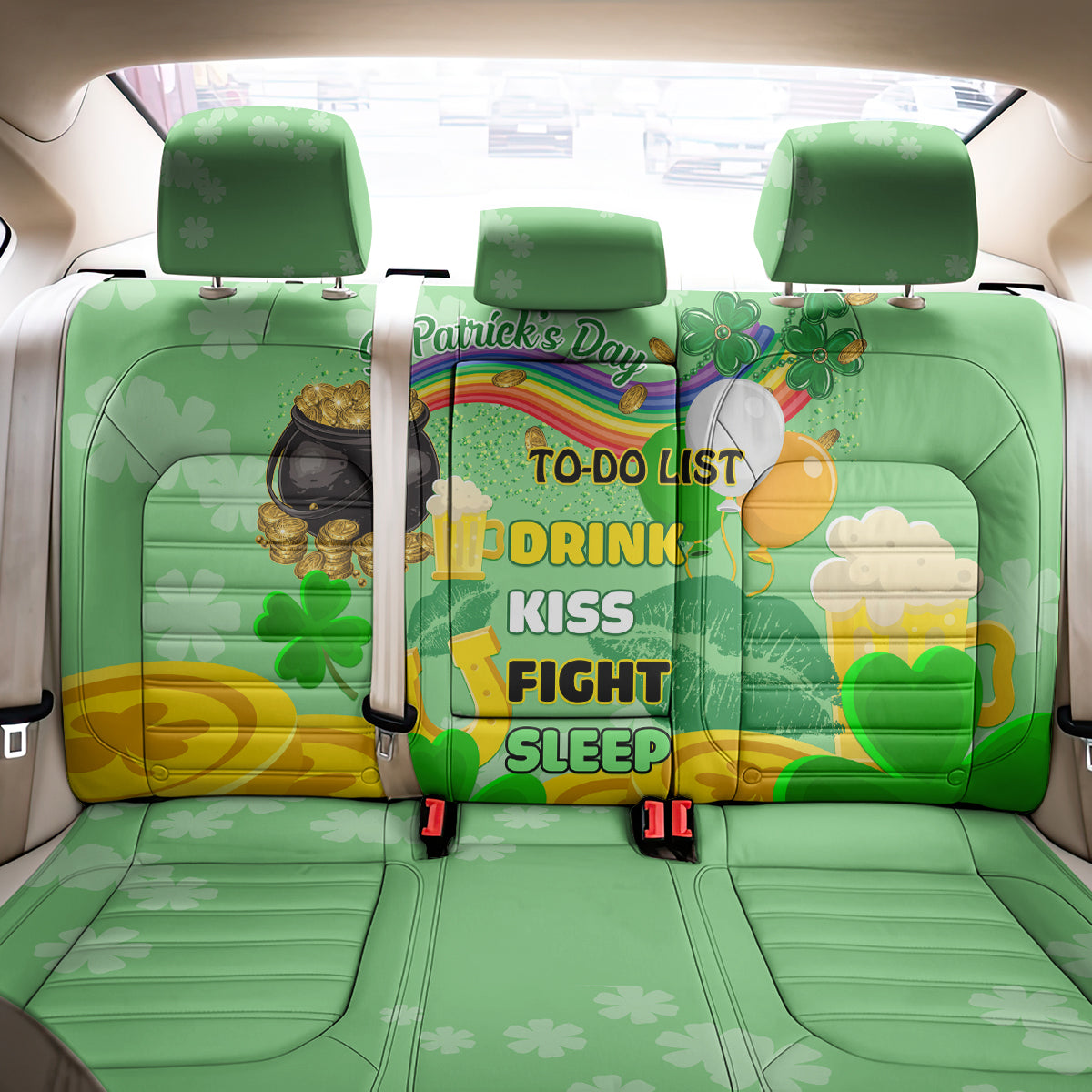 Saint Patrick Day Back Car Seat Cover Shamrock To Do List - Wonder Print Shop