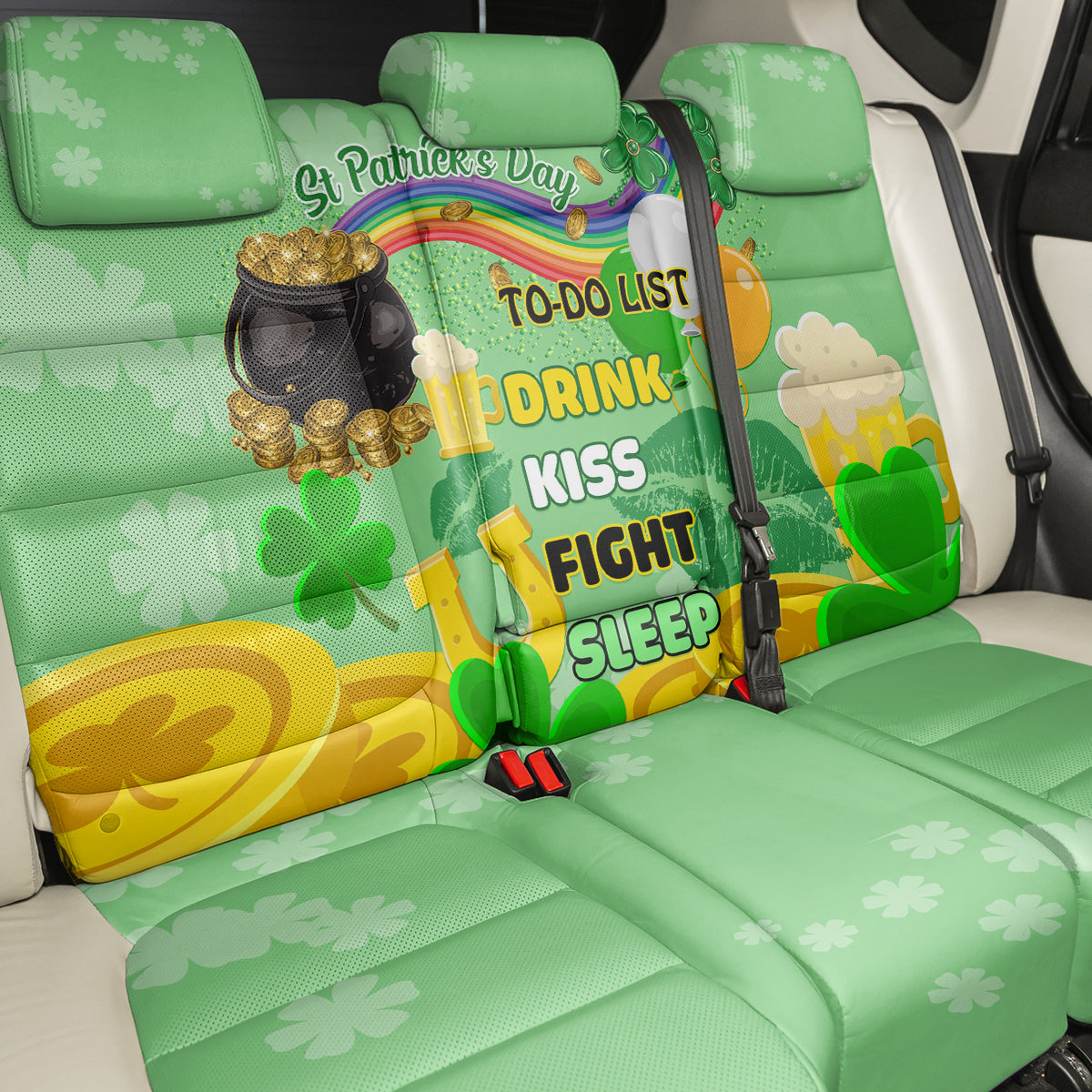 Saint Patrick Day Back Car Seat Cover Shamrock To Do List - Wonder Print Shop