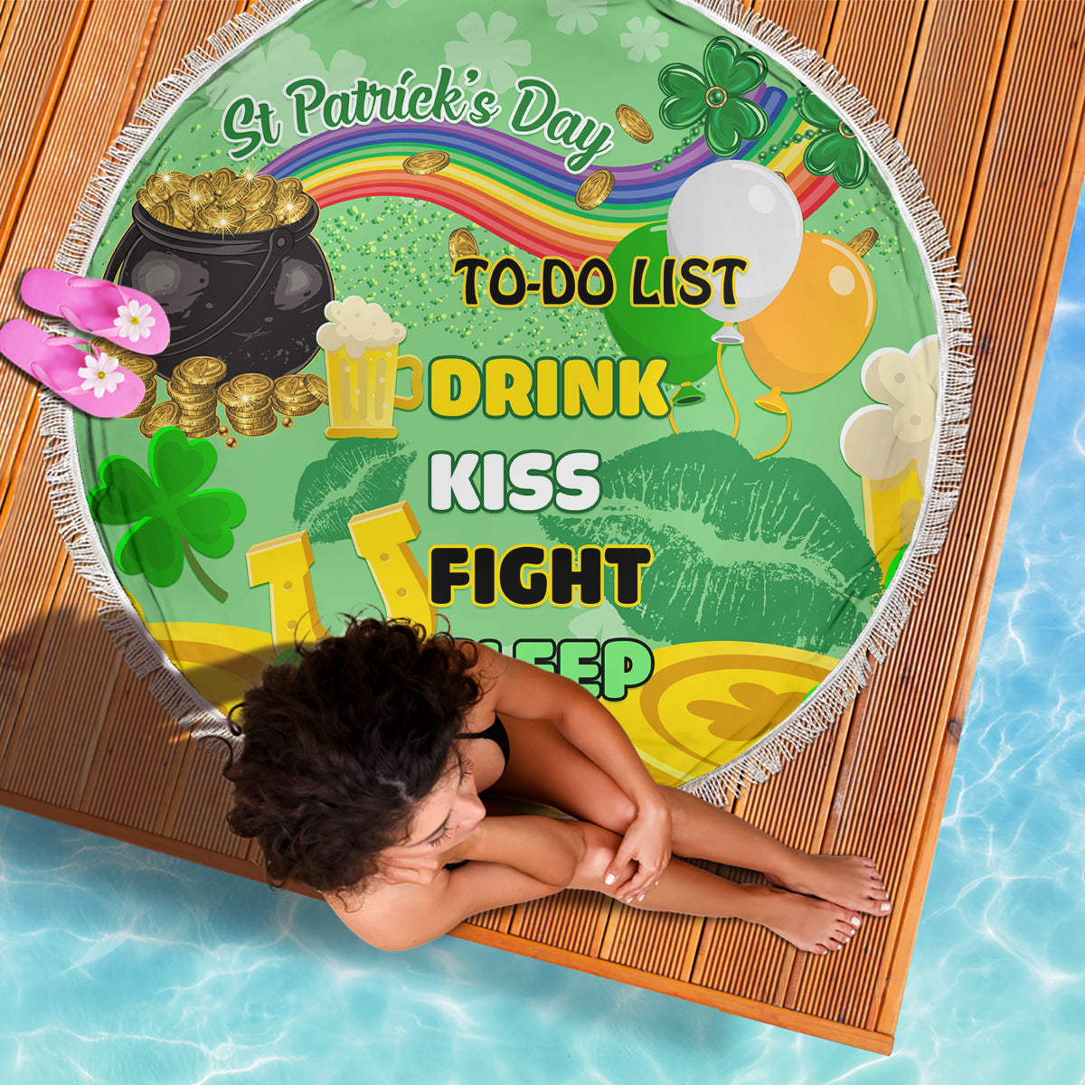 Saint Patrick Day Beach Blanket Shamrock To Do List - Wonder Print Shop