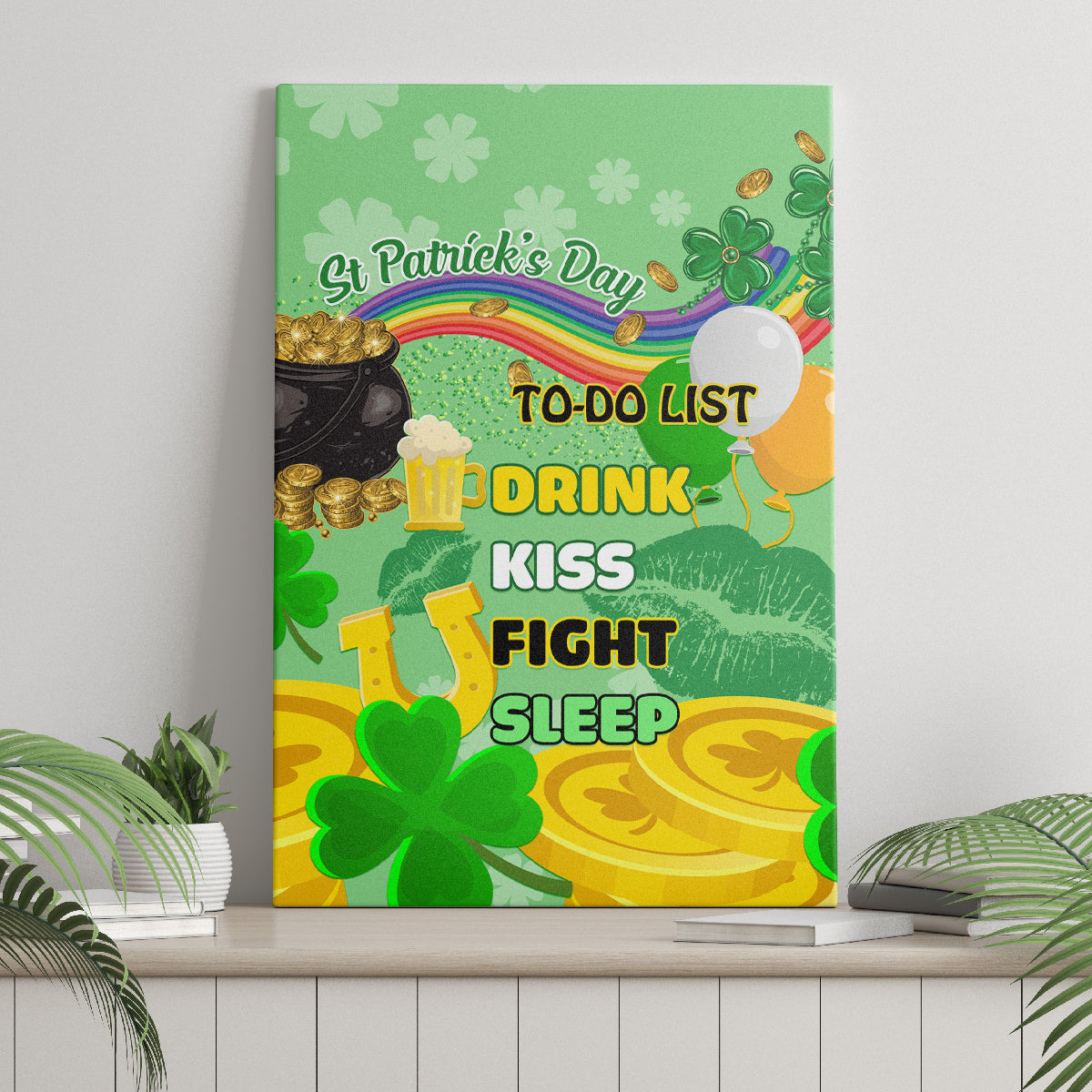 Saint Patrick Day Canvas Wall Art Shamrock To Do List - Wonder Print Shop