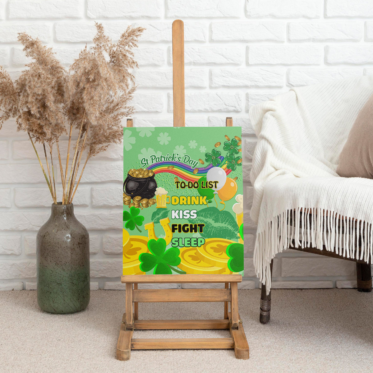 Saint Patrick Day Canvas Wall Art Shamrock To Do List - Wonder Print Shop