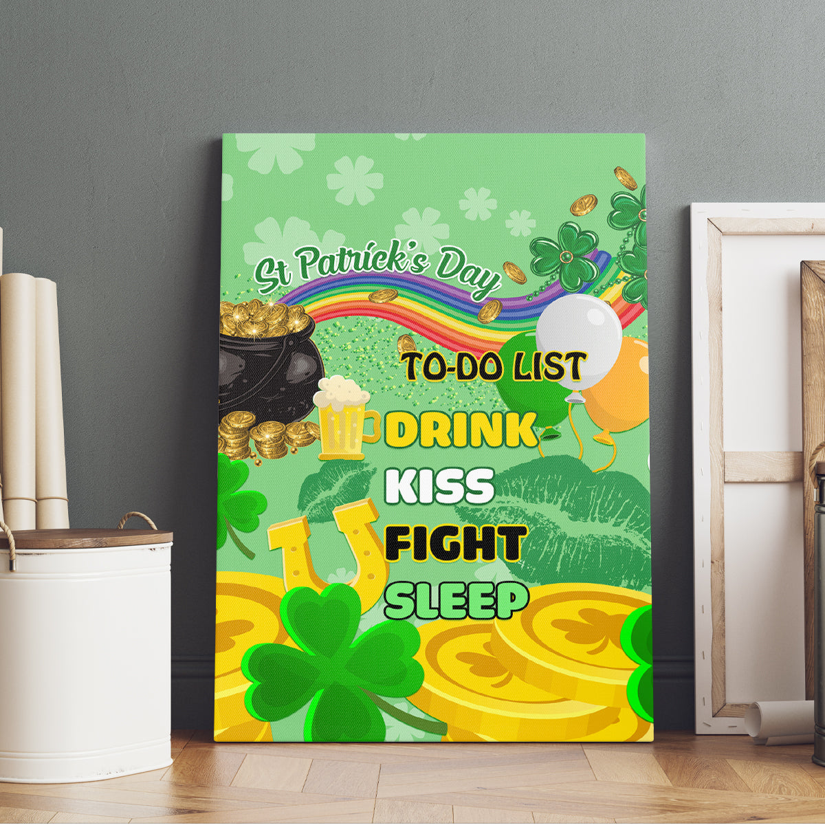 Saint Patrick Day Canvas Wall Art Shamrock To Do List - Wonder Print Shop