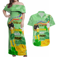 Saint Patrick Day Couples Matching Off Shoulder Maxi Dress and Hawaiian Shirt Shamrock To Do List - Wonder Print Shop