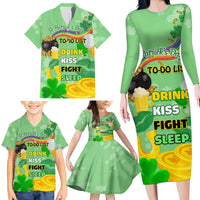 Saint Patrick Day Family Matching Long Sleeve Bodycon Dress and Hawaiian Shirt Shamrock To Do List - Wonder Print Shop