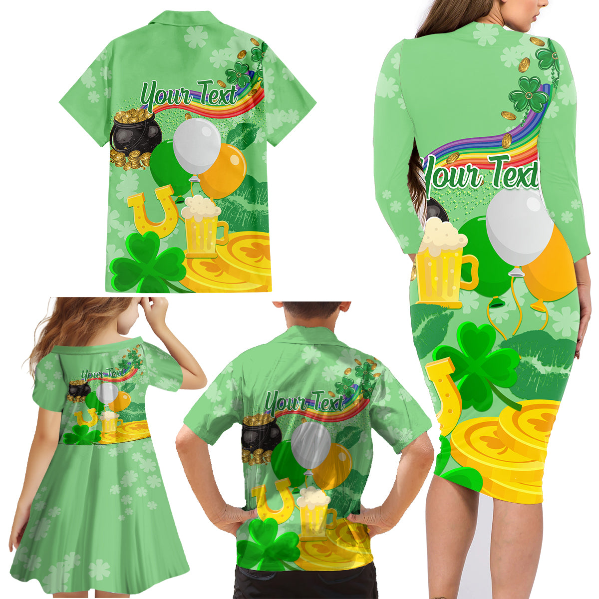 Saint Patrick Day Family Matching Long Sleeve Bodycon Dress and Hawaiian Shirt Shamrock To Do List - Wonder Print Shop