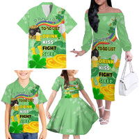 Saint Patrick Day Family Matching Off Shoulder Long Sleeve Dress and Hawaiian Shirt Shamrock To Do List - Wonder Print Shop
