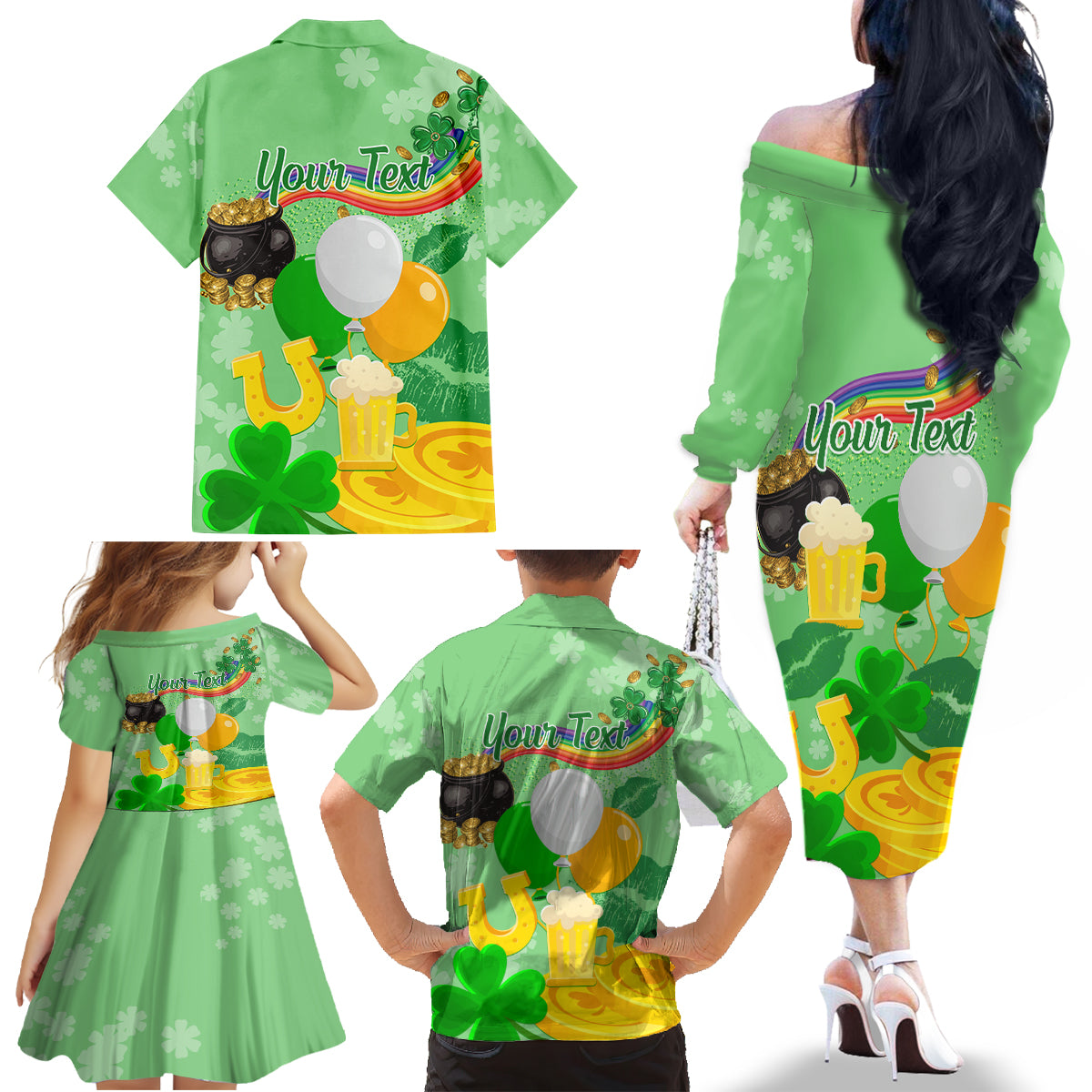 Saint Patrick Day Family Matching Off Shoulder Long Sleeve Dress and Hawaiian Shirt Shamrock To Do List - Wonder Print Shop