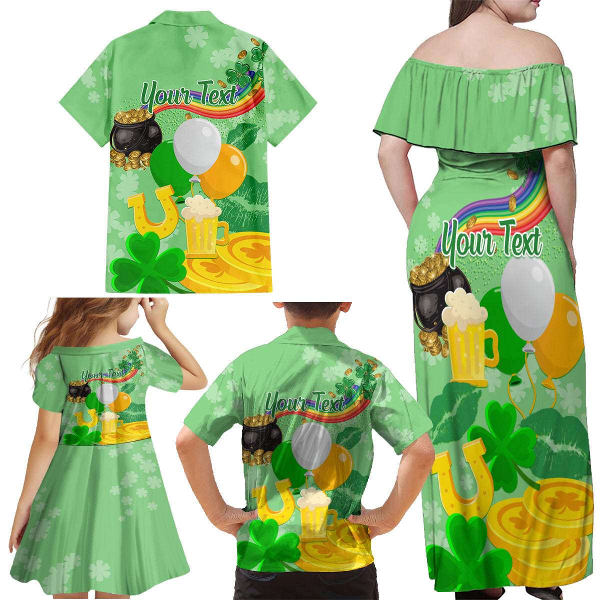 Saint Patrick Day Family Matching Off Shoulder Maxi Dress and Hawaiian Shirt Shamrock To Do List - Wonder Print Shop