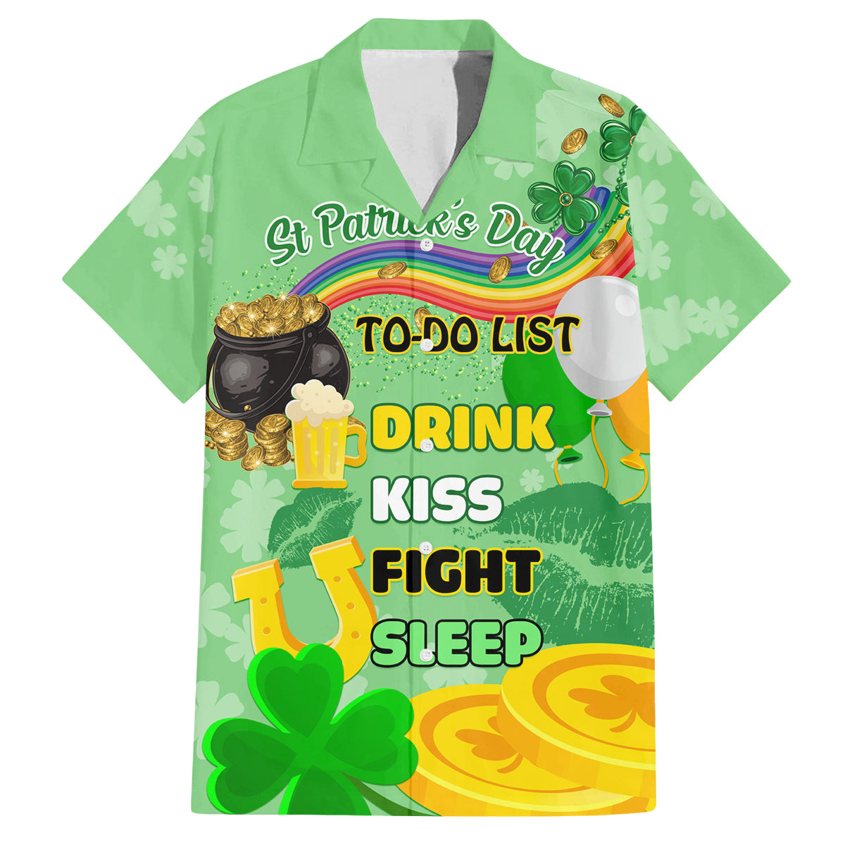 Saint Patrick Day Family Matching Off Shoulder Maxi Dress and Hawaiian Shirt Shamrock To Do List - Wonder Print Shop
