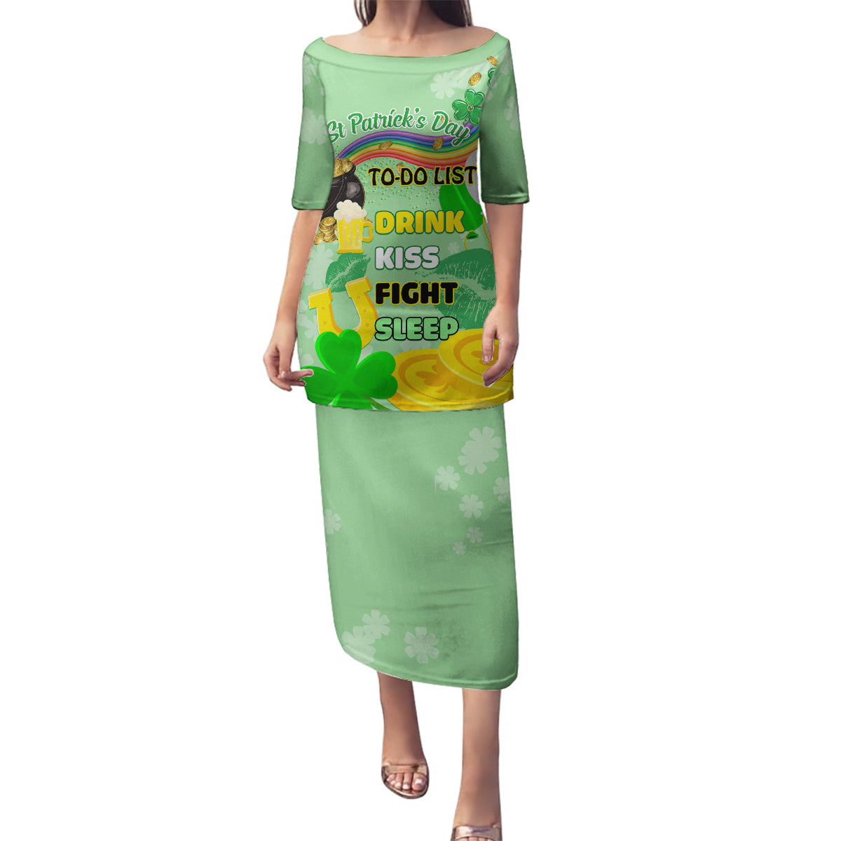 Saint Patrick Day Family Matching Puletasi and Hawaiian Shirt Shamrock To Do List - Wonder Print Shop